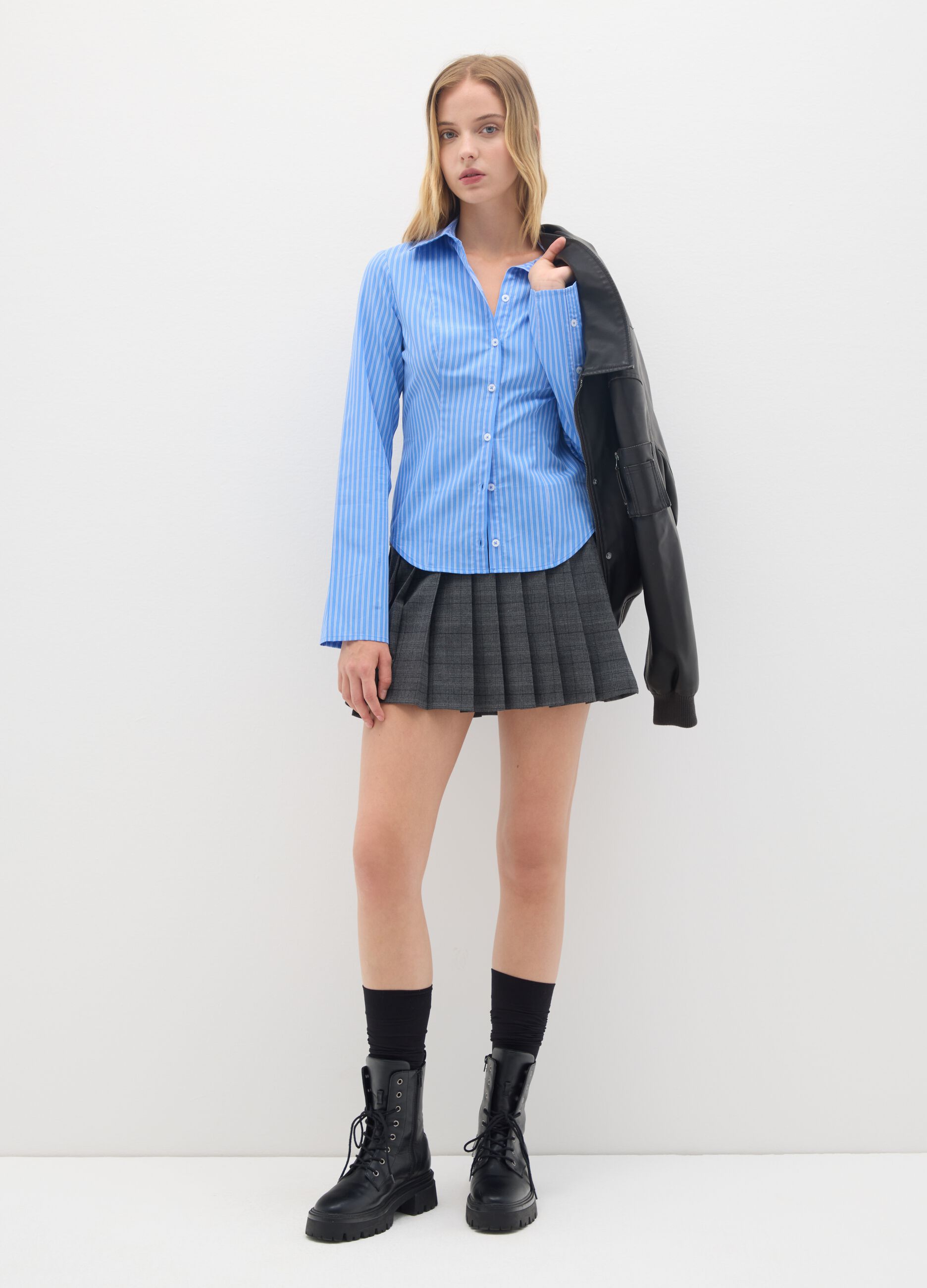 Blue slim fit pure cotton shirt