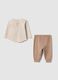 Beige newborn cotton stretch shirt and trouser set_1