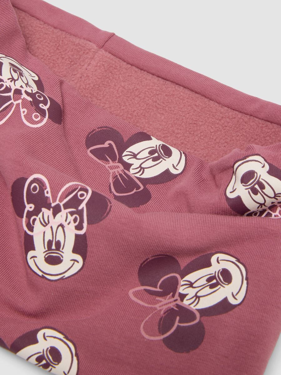 Sciarpa rosa in cotone organico elasticizzato con stampa Minnie per bimba_1
