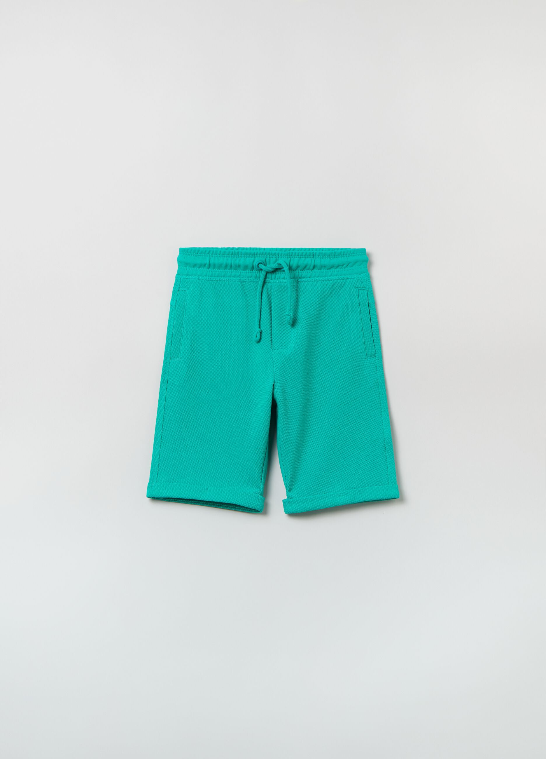 Cotton pique Bermuda shorts with drawstring