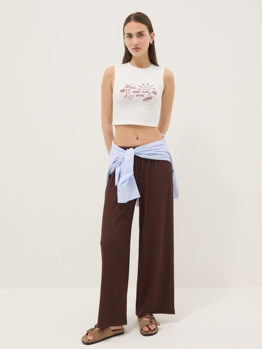 White regular-fit stretch cotton tank top with prints_2