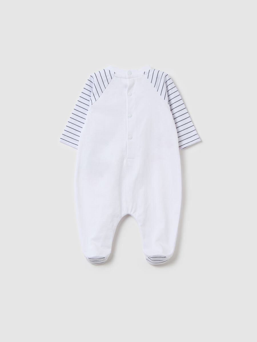 Cotton onesie with feet and "Piccoli Pescatori" embroidery_1