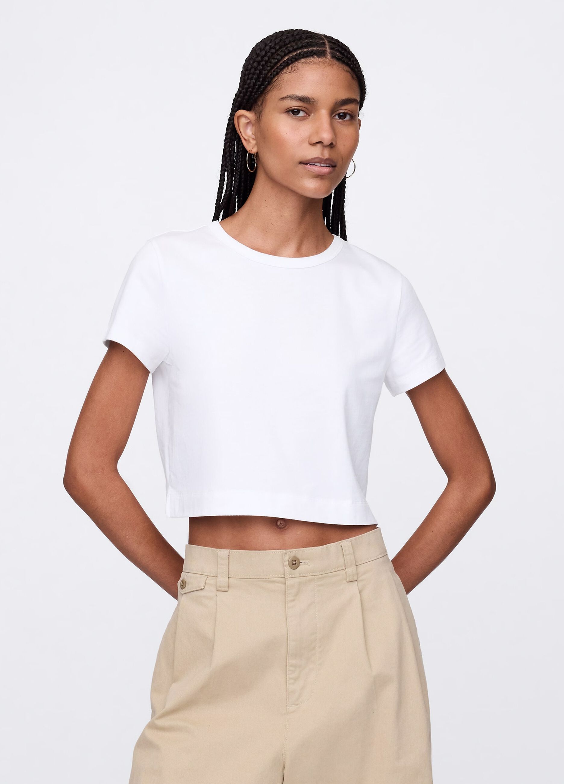 White cropped T-shirt in cotton