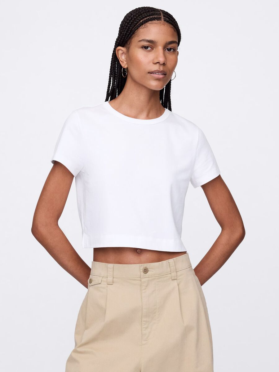 White cropped T-shirt in cotton_0