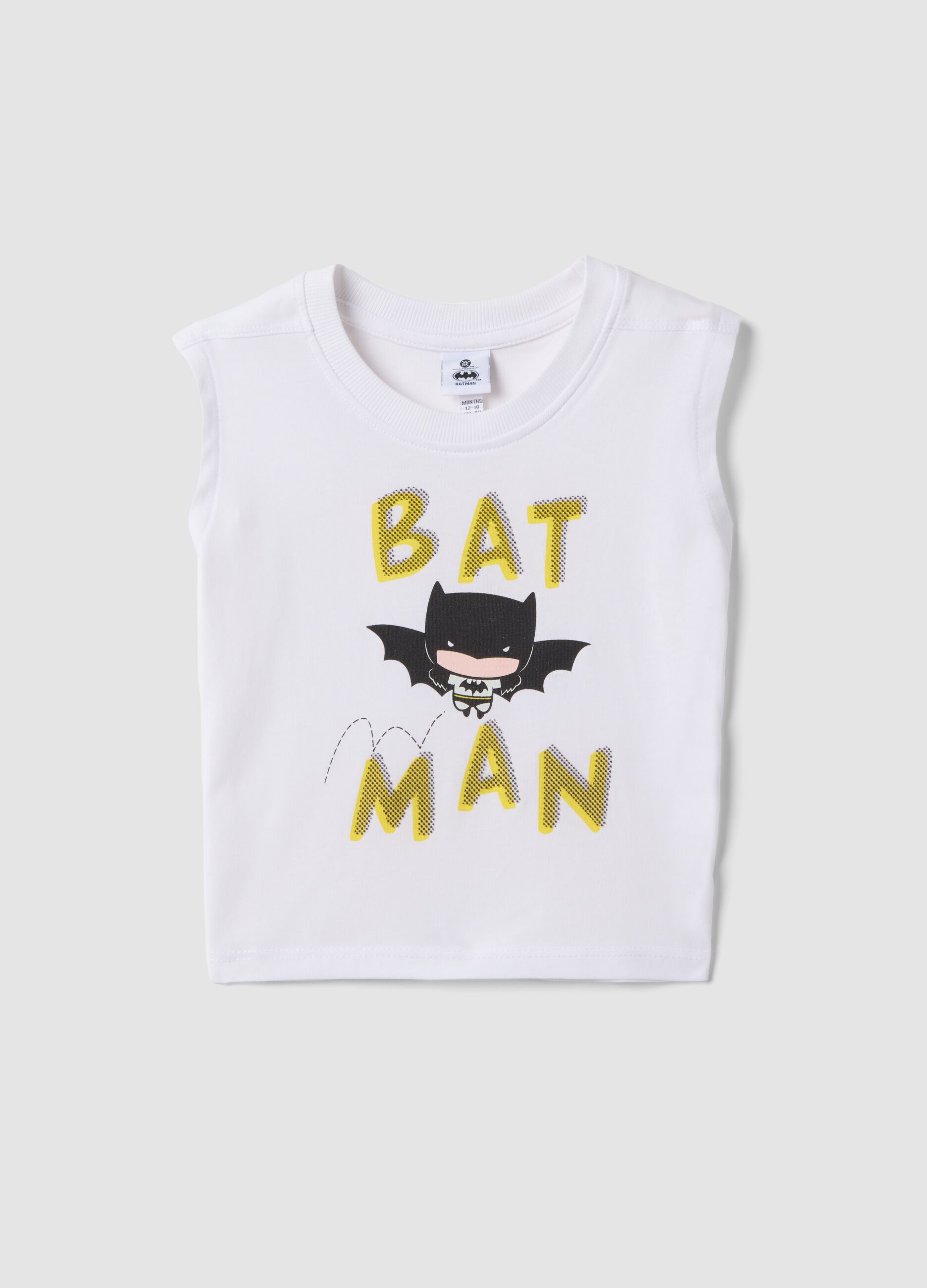 White pure cotton boys&rsquo; regular-fit tank top with Batman print
