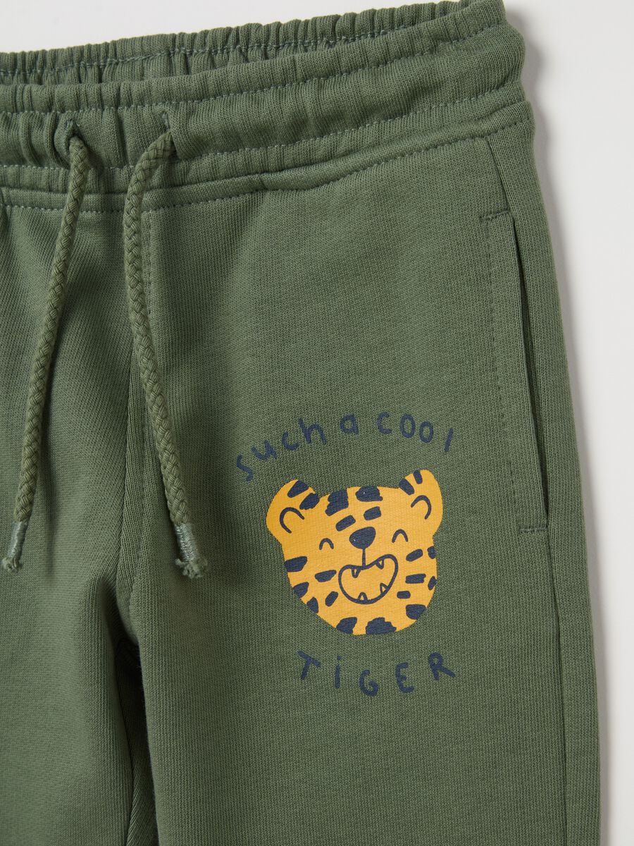 Cotton joggers with drawstring and tiger print_2