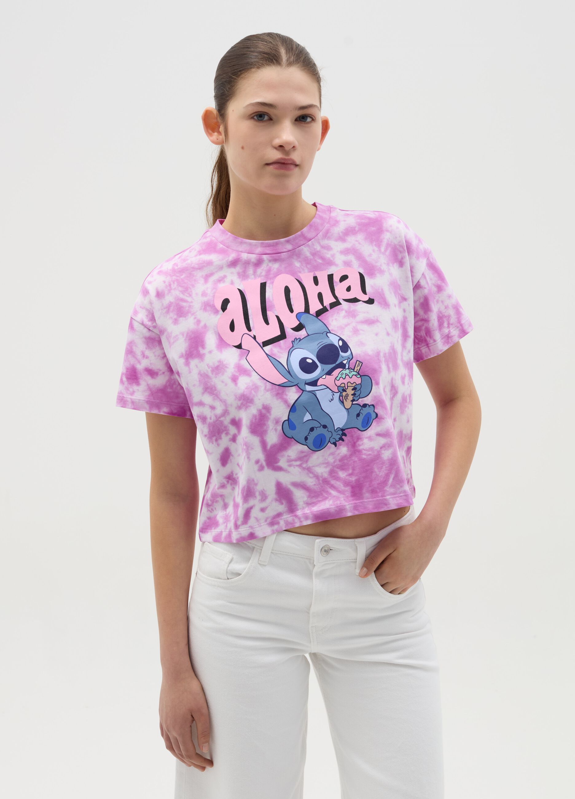 Tie-dye T-shirt with Stitch print