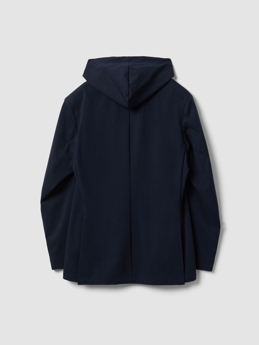 Navy stretch-cotton blazer with hood and classic lapels_2