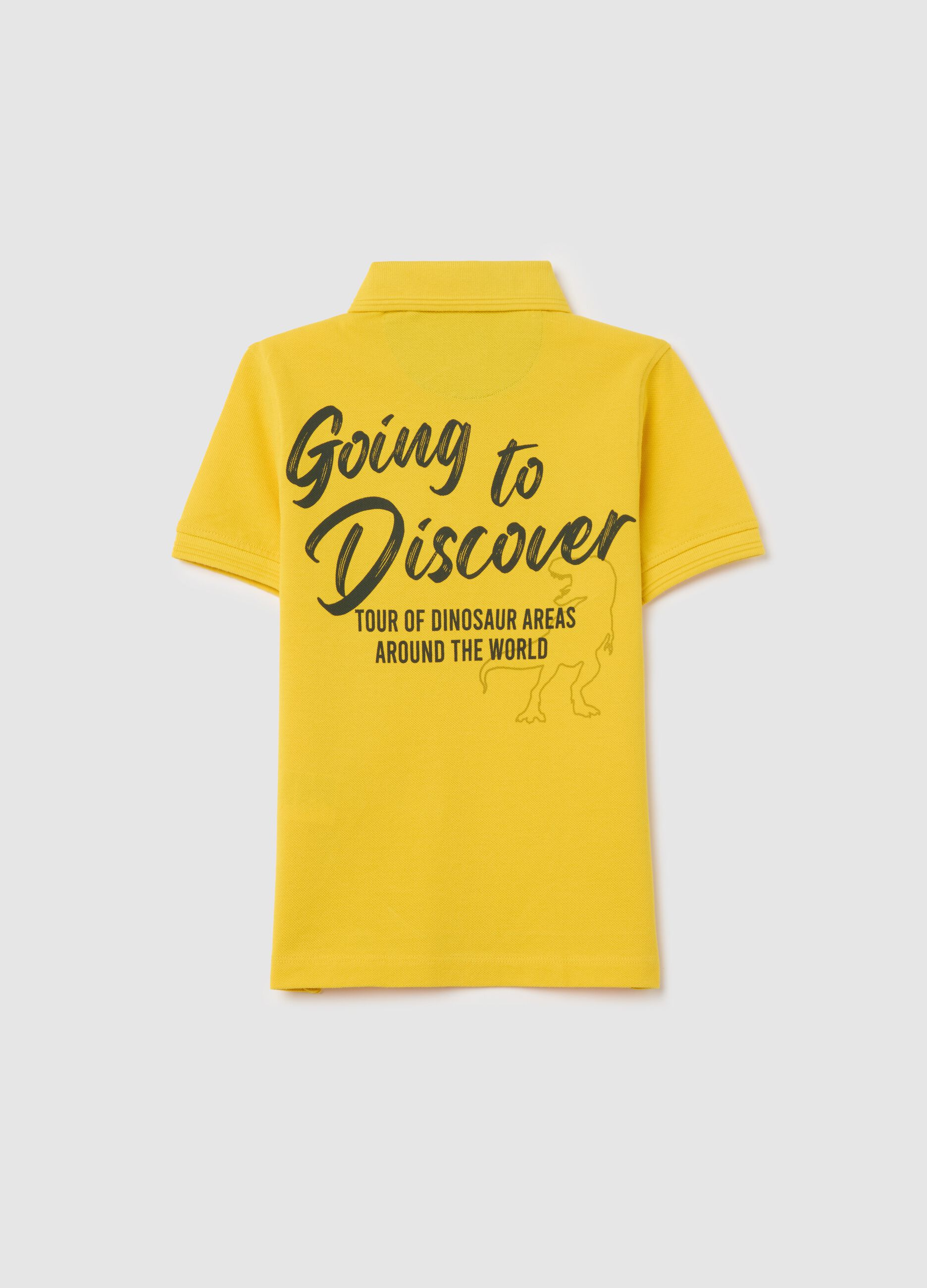 Polo in piquet con patch e stampa "Going to Discover"