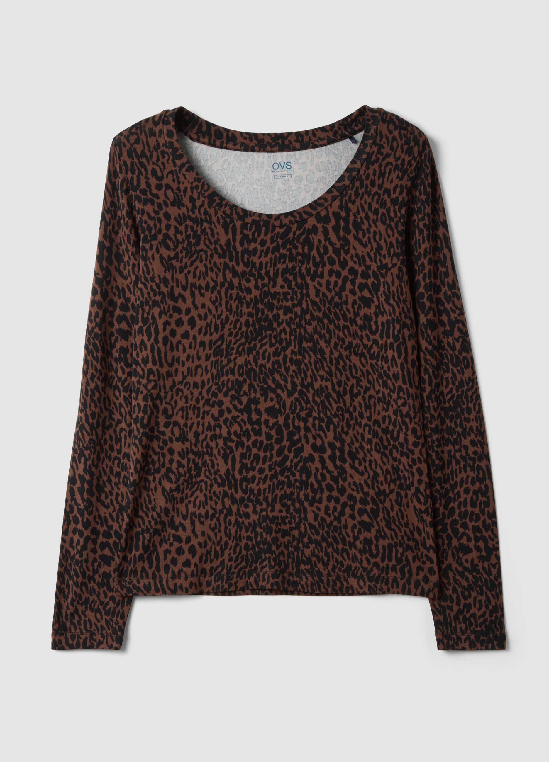 Brown stretch viscose animal-print slim-fit T-shirt