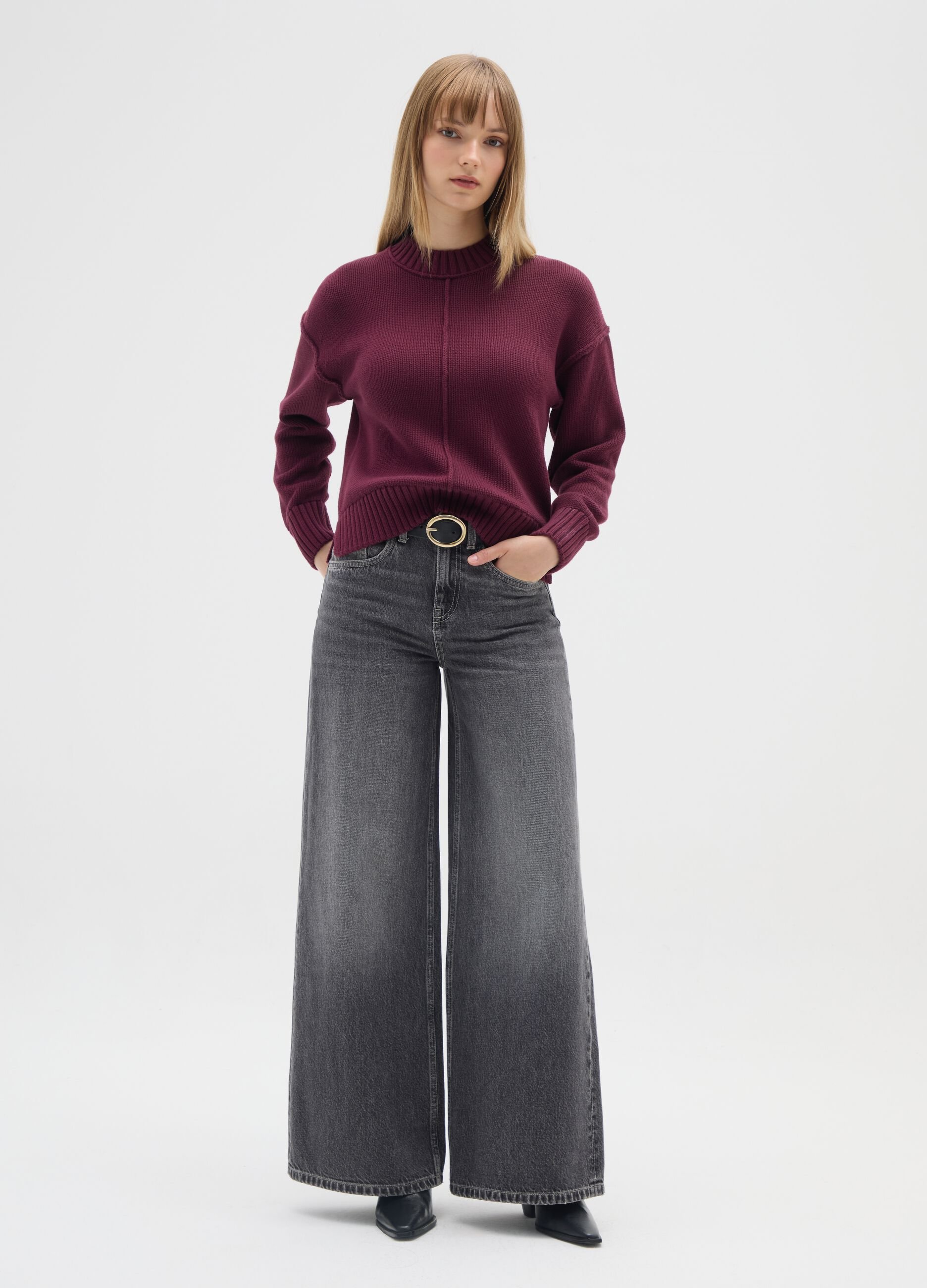 Purple Cotton Turtleneck Sweater