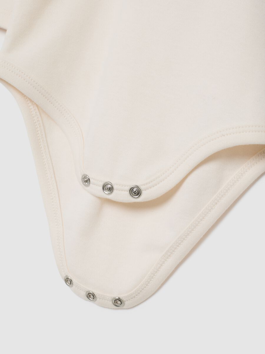 Baby bodysuit in pure beige cotton with collar print_2