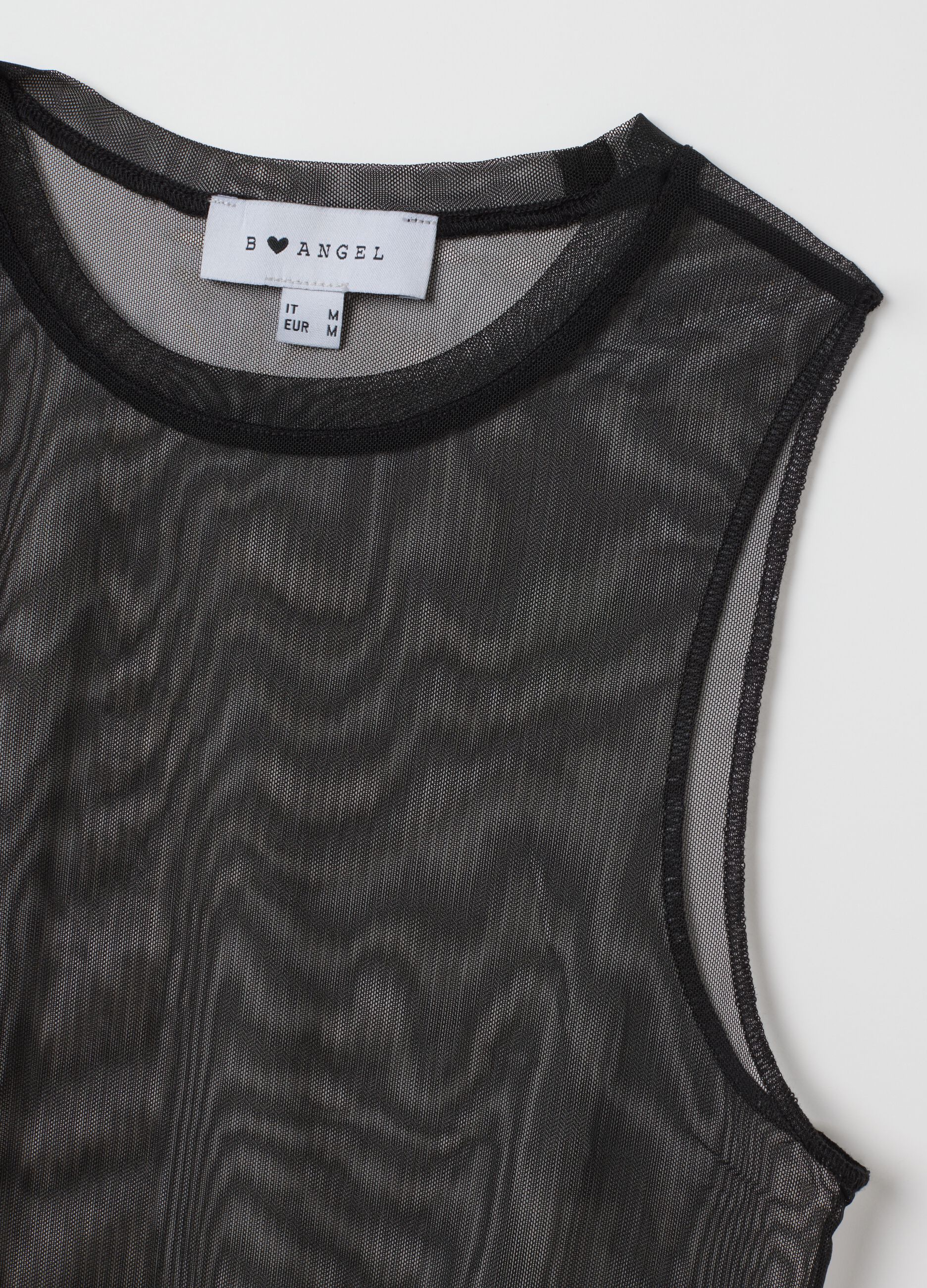 Fishnet mesh tank top with diamantés