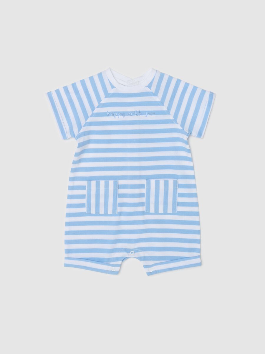 “Happy with you” striped cotton romper suit_0