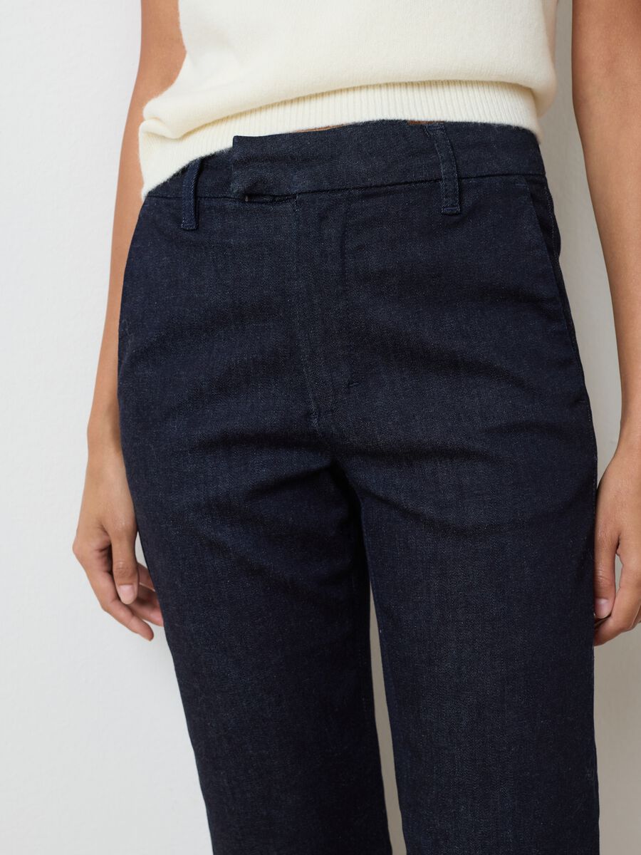 Jeans stretch denim blu in cotone con gamba dritta_3