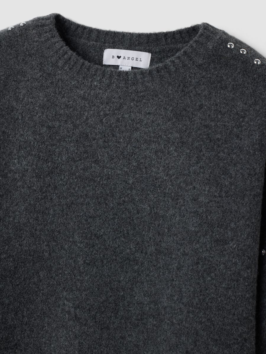 Grey stretch wool jumper with studded trims_5