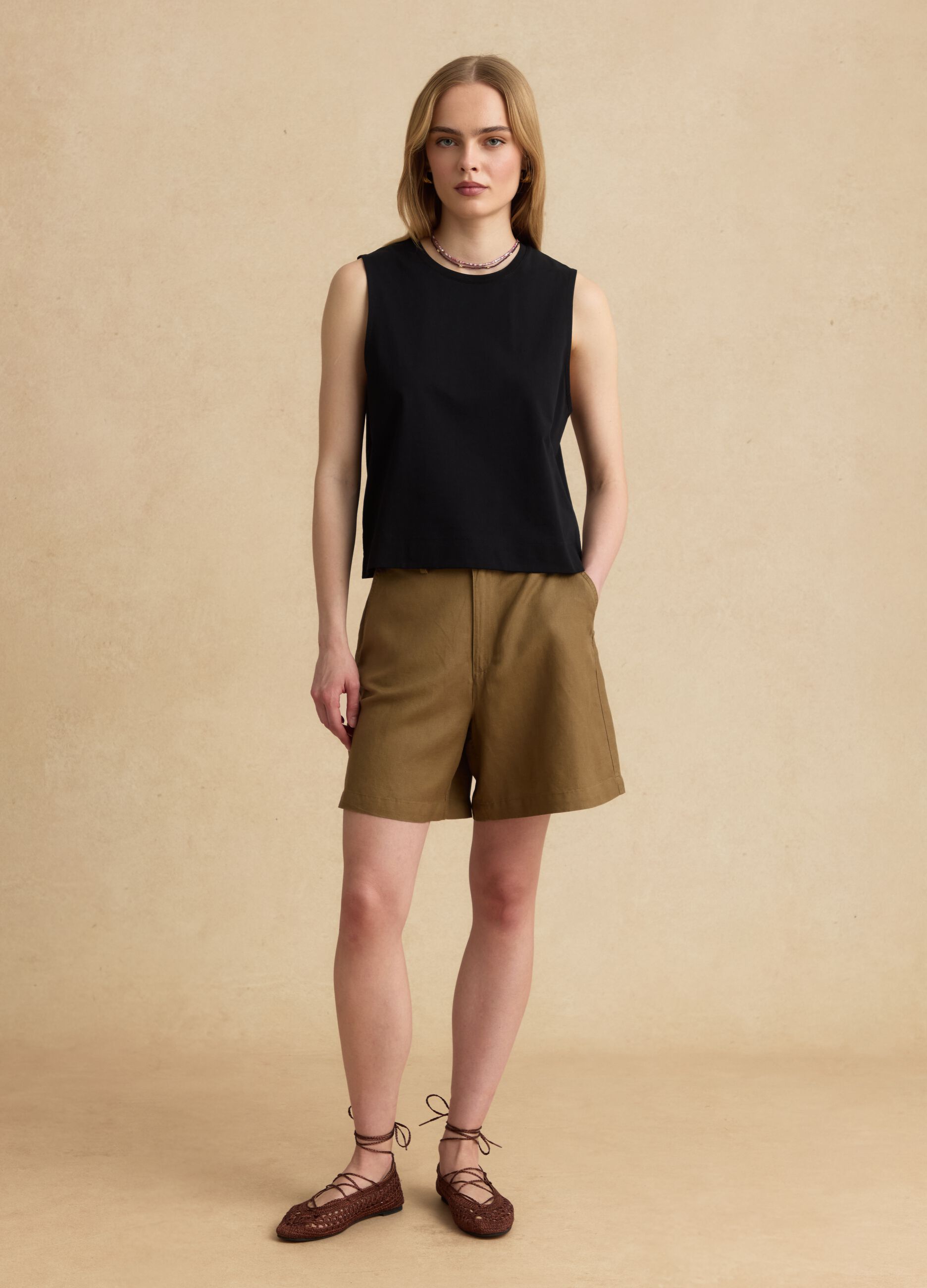 Black cotton-blend tank top