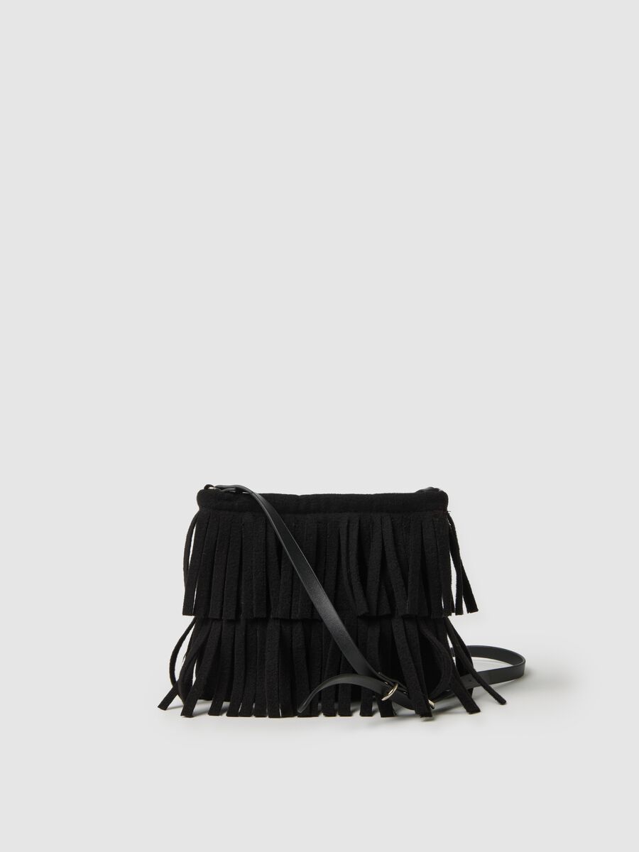 Black shoulder bag for girls with fringes_0