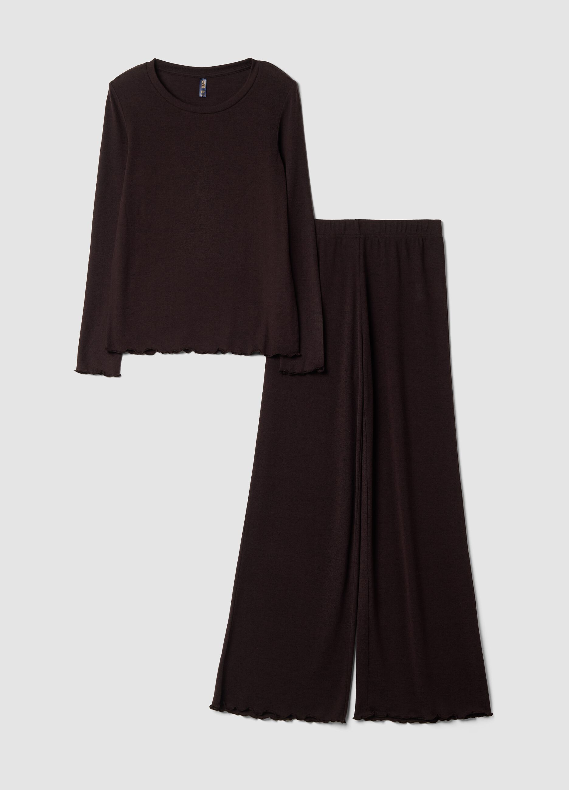 Pigiama marrone in misto viscosa elasticizzata con girocollo regular fit