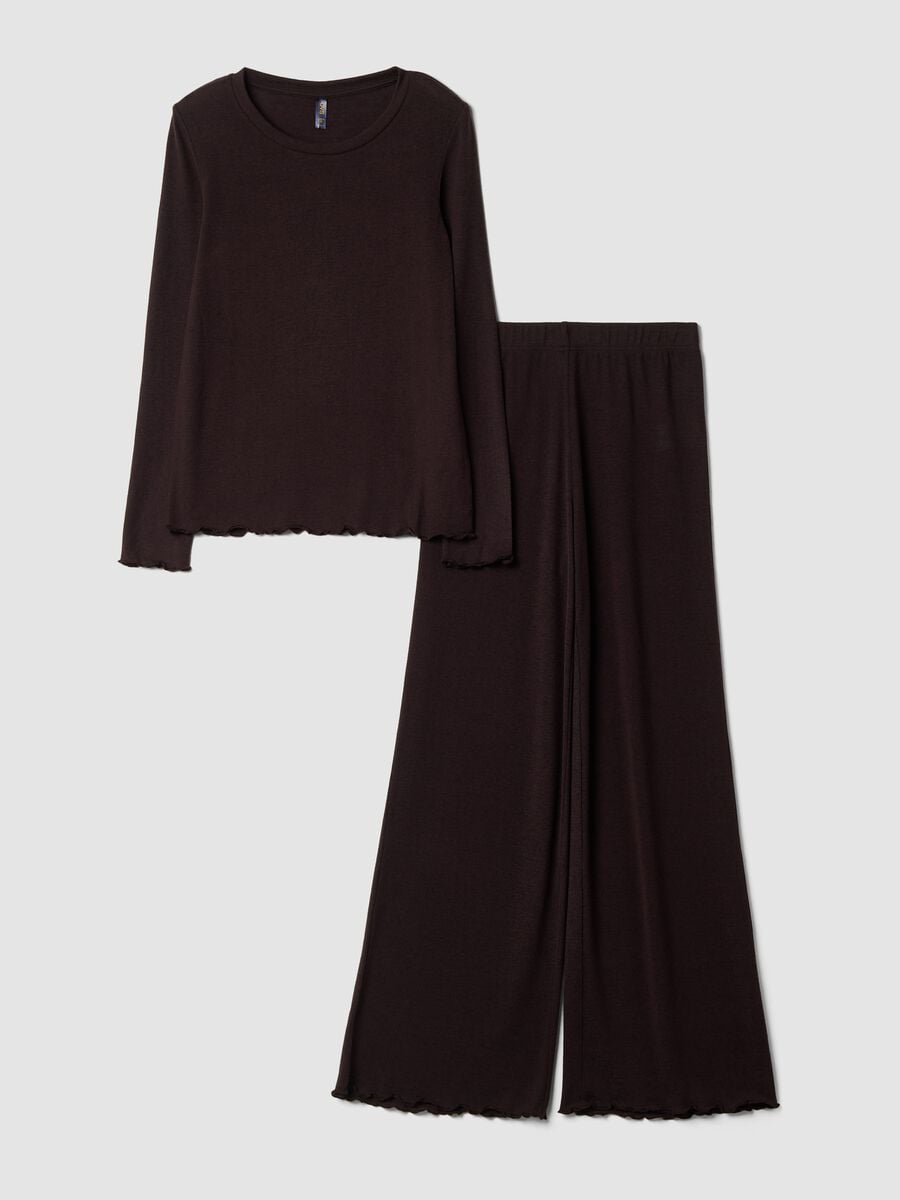 Brown stretch viscose-blend regular-fit crew-neck pyjamas_0