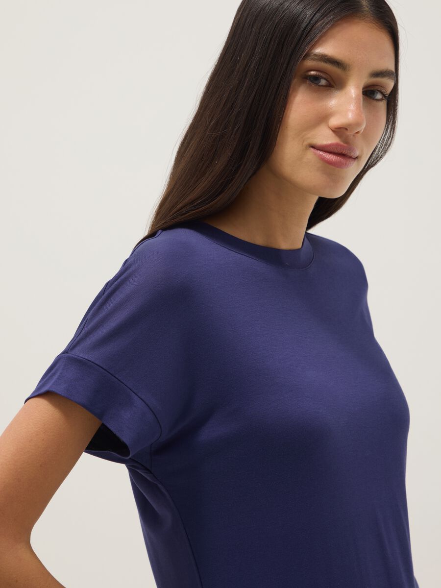 Blue short-sleeve stretch viscose T-shirt_0