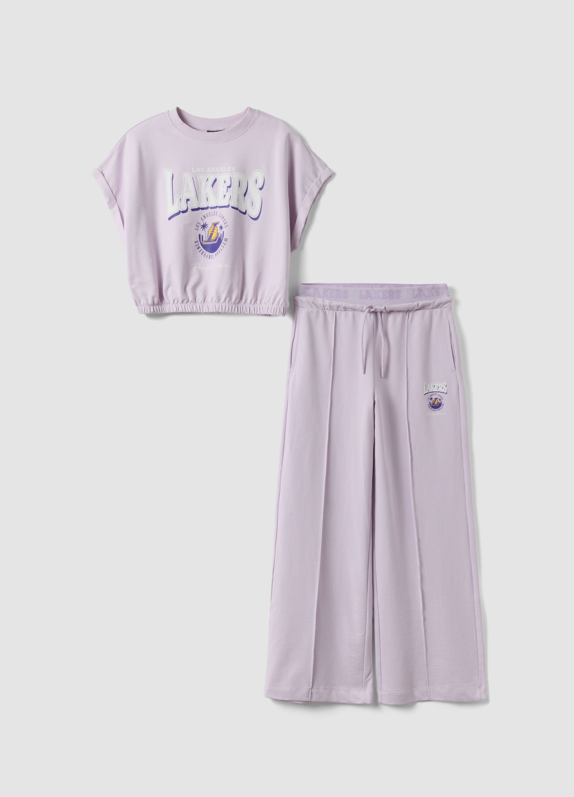 Jogging set viola in cotone elasticizzato con stampa Lakers da ragazza regular fit