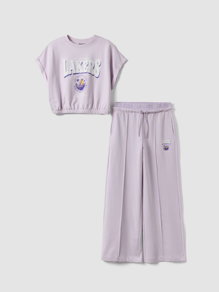 Jogging set viola in cotone elasticizzato con stampa Lakers da ragazza regular fit_3