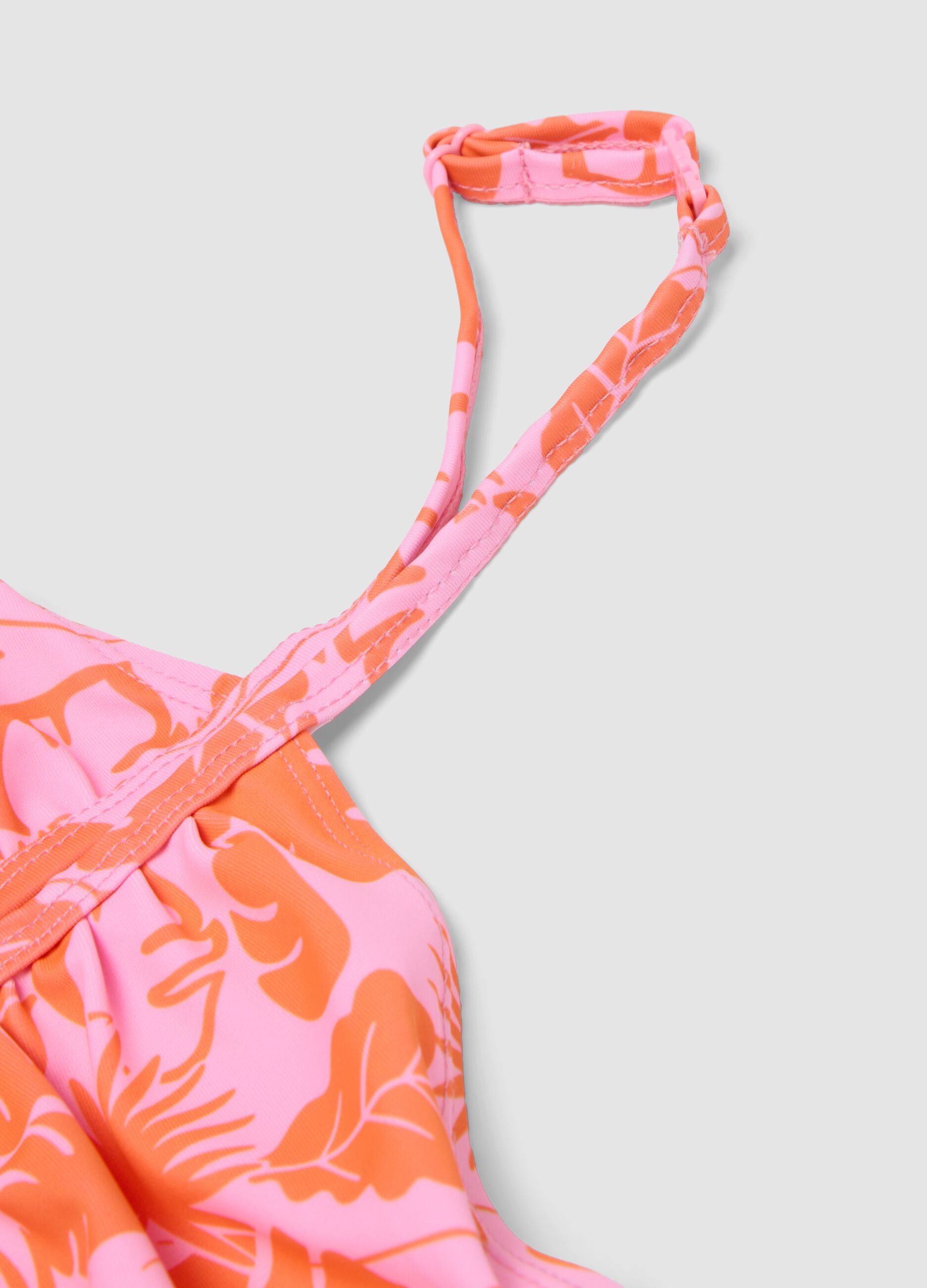 Girls&rsquo; pink tropical print stretch swimsuit