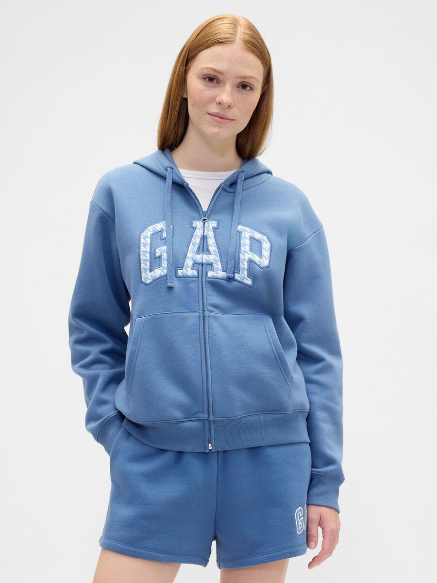 Felpa blu con cappuccio e zip_0