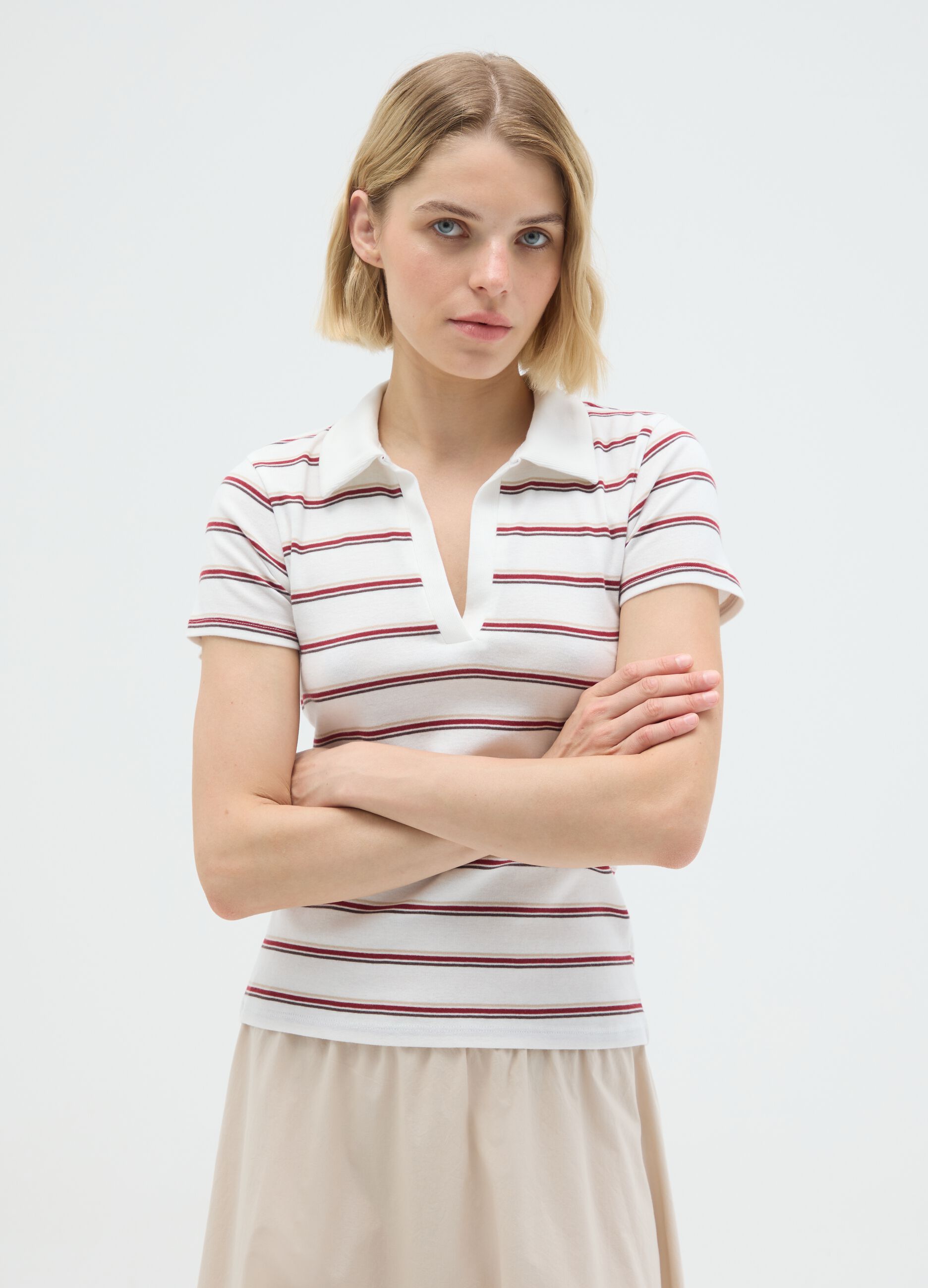 Women's Polo Shirt in Pure Multicolour Cotton