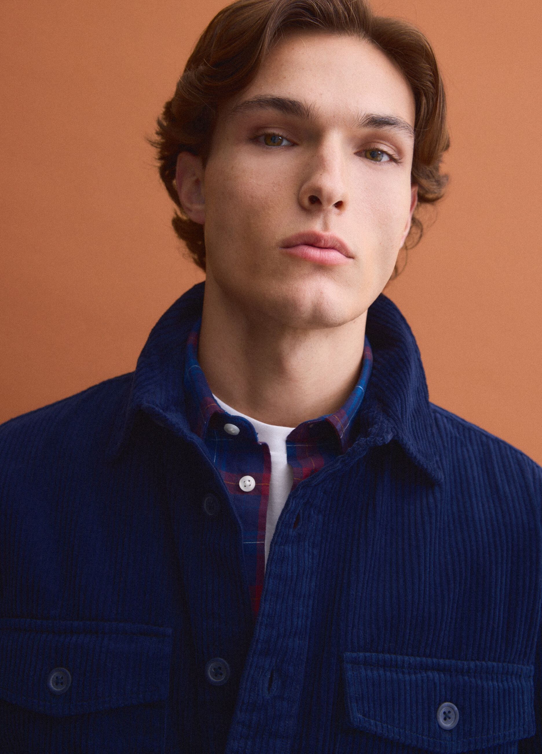 Blue pure cotton corduroy shacket in an oversized fit