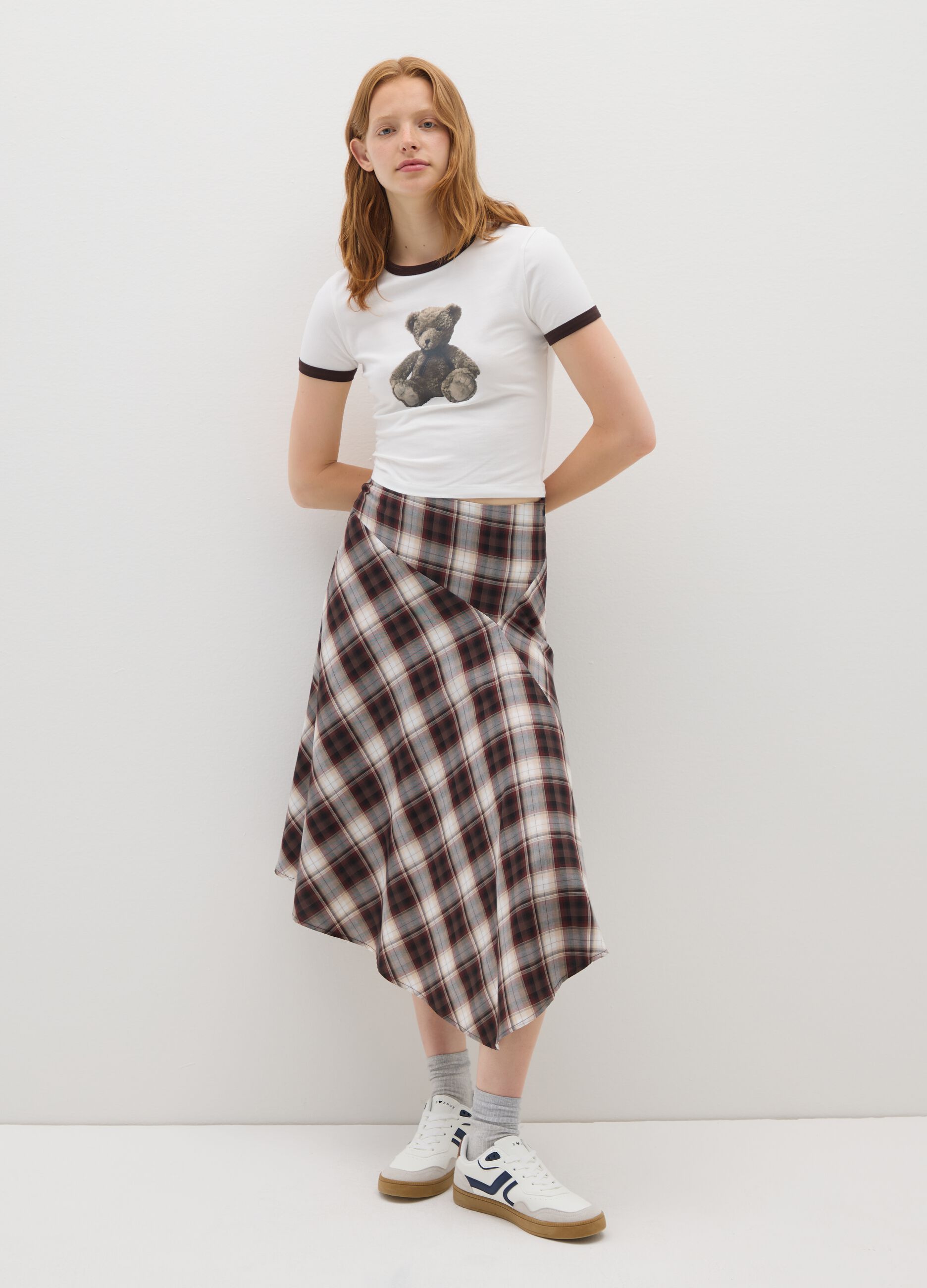 Multicolour check pencil skirt