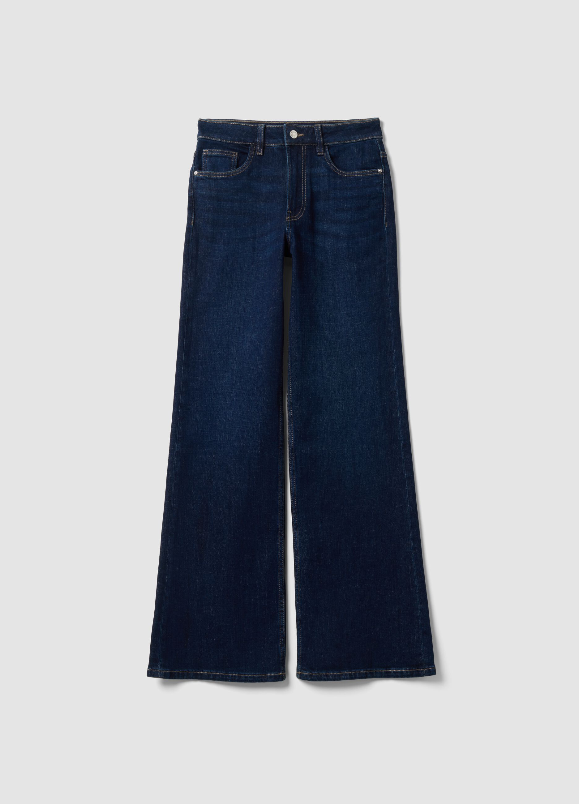 Blue stretch cotton wide-leg jeans
