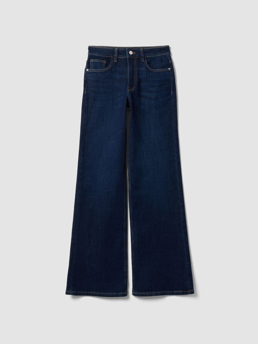 Blue stretch cotton wide-leg jeans_4