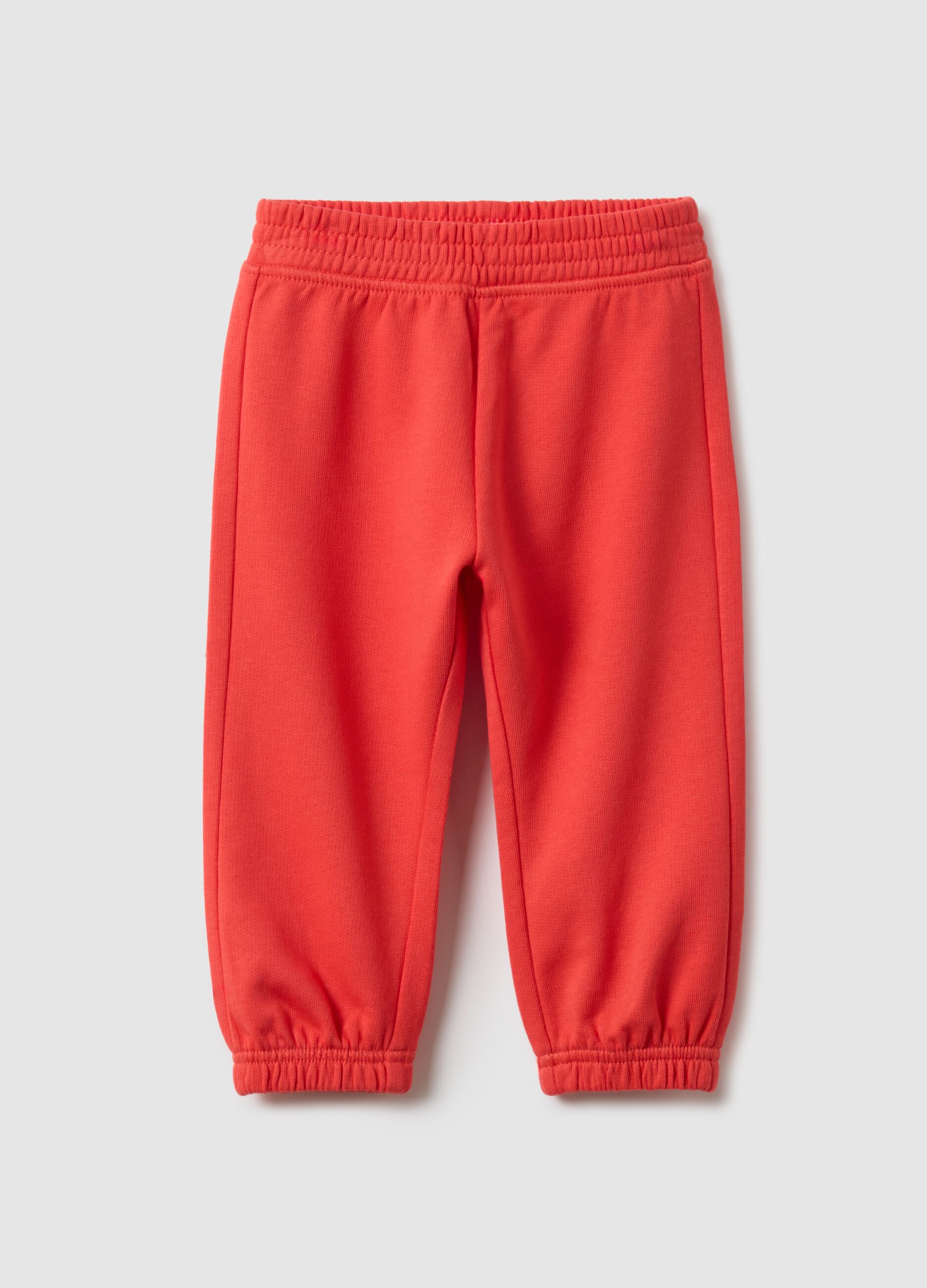 Girls' Orange Cotton Jogger Trousers, Regular Fit