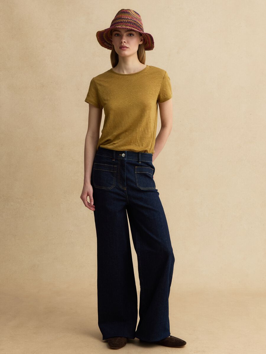 Green pure linen short-sleeve T-shirt, regular fit_2