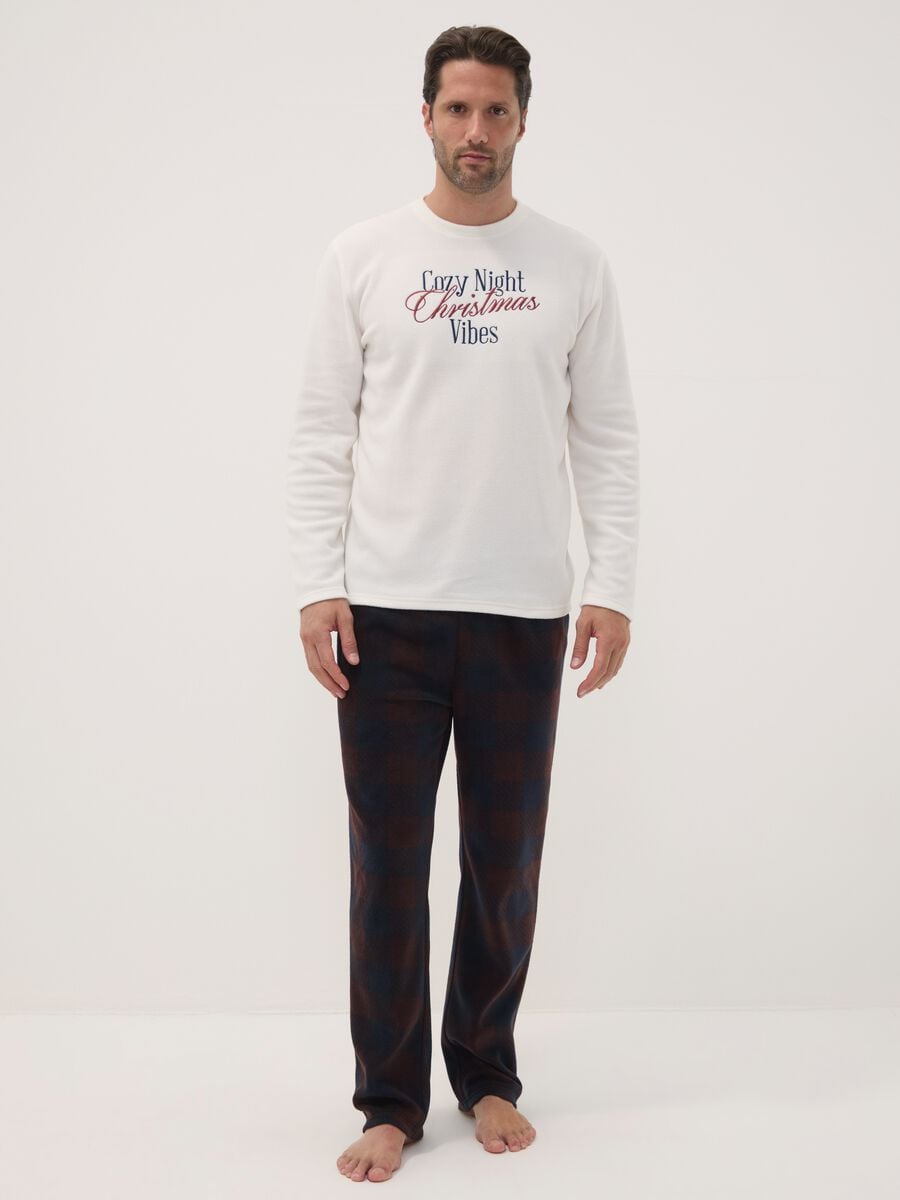 Pigiama bianco con girocollo e pantaloni lunghi regular fit_0