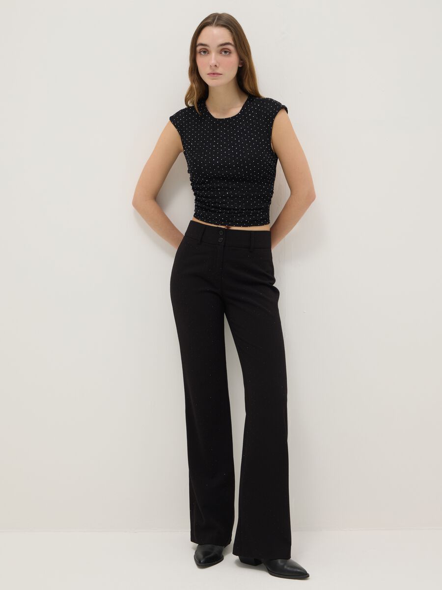 Top senza maniche nero regular fit con schiena scoperta e strass_2