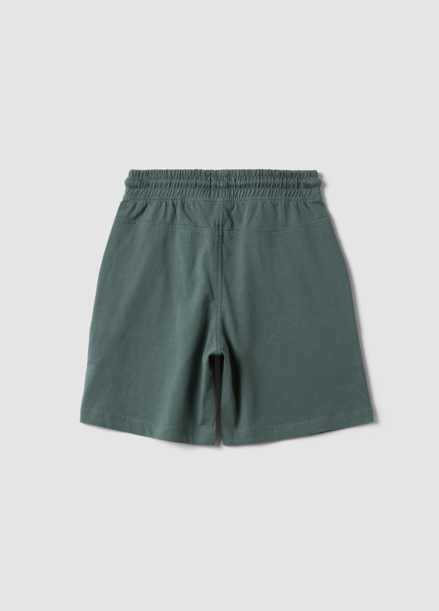 Green organic cotton shorts with elasticated waist
