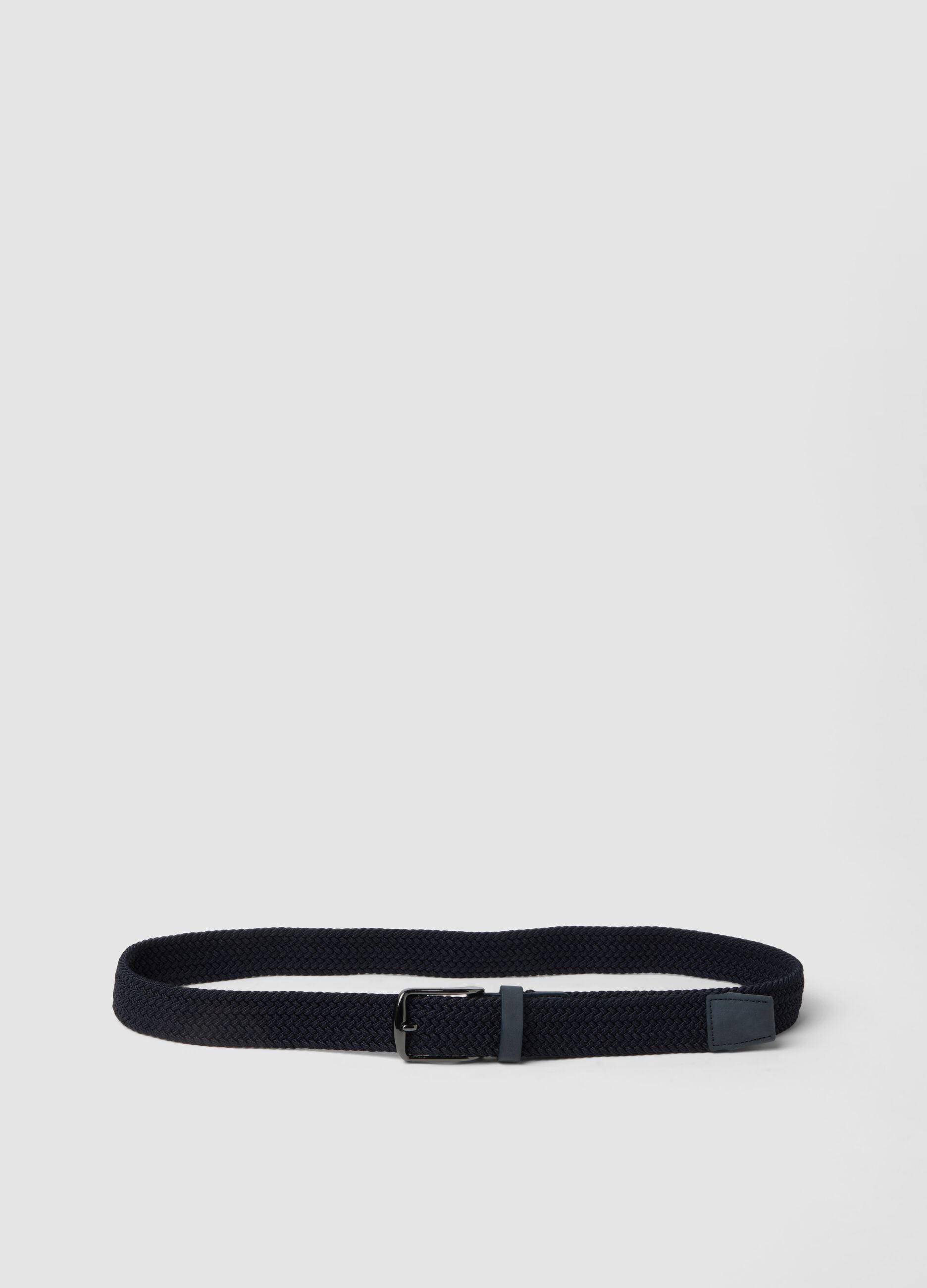 Blue woven belt with metal buckle