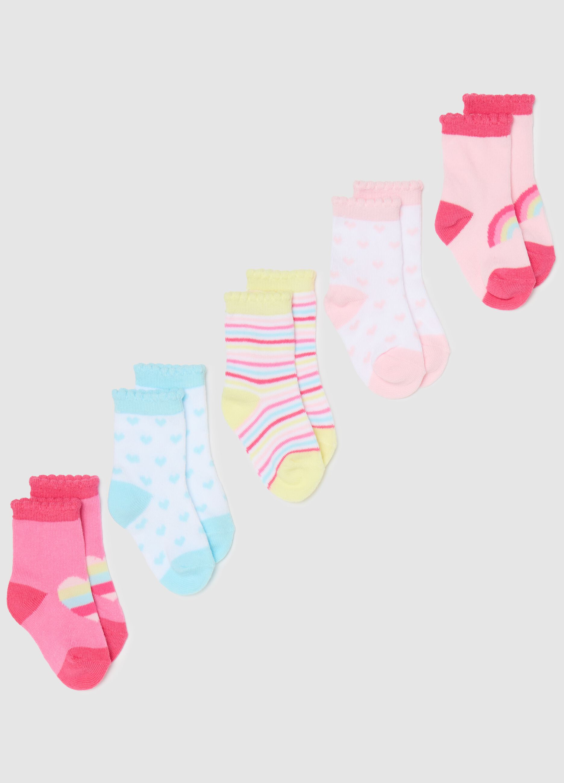 Set cinque calze stretch con disegno cuori