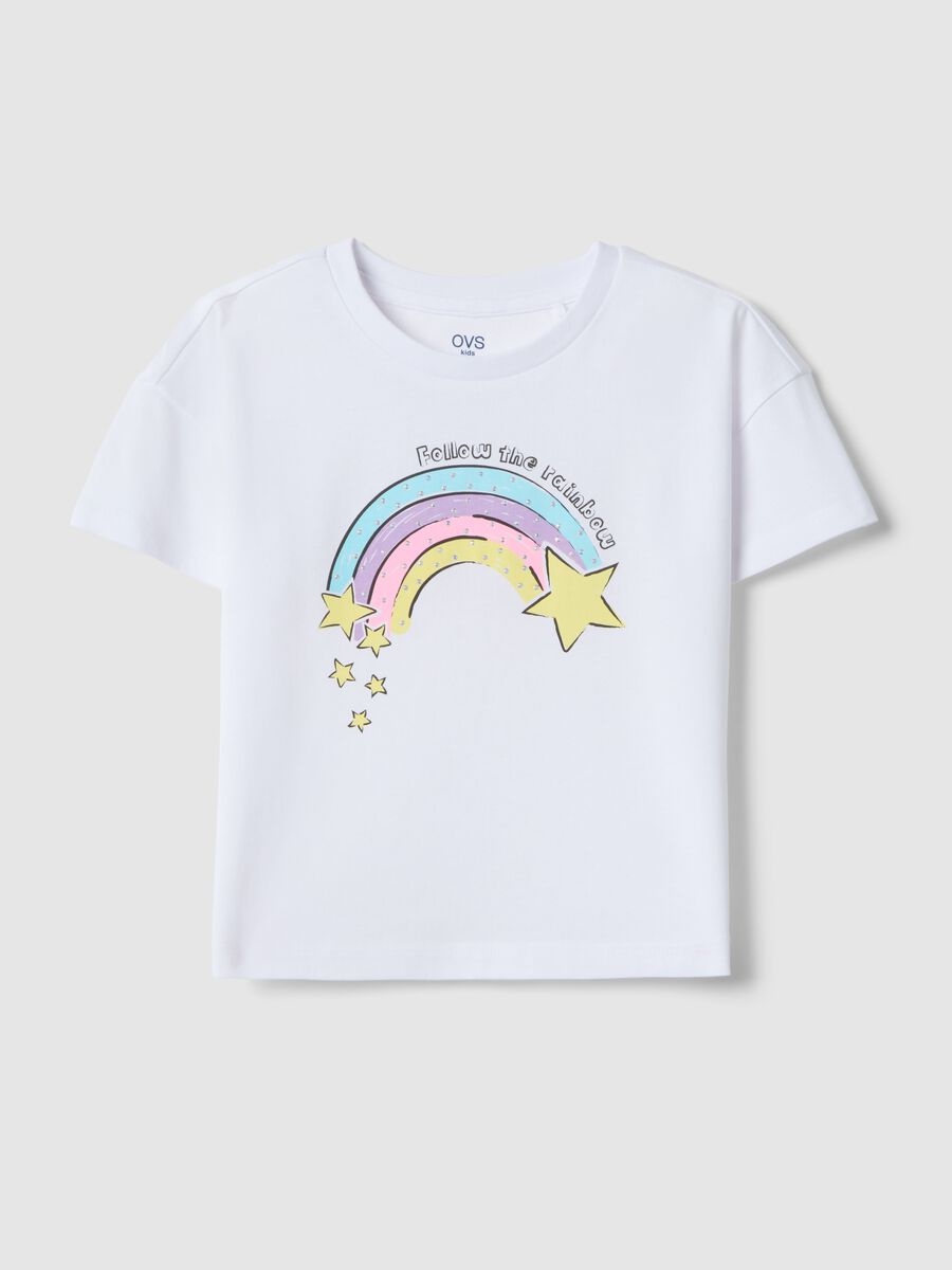 Maglietta Unisex Bambini Ragazzi Ragazze Bianca Con Stampa Orso Arcobaleno - 100% Cotone Morbido E Confortevole