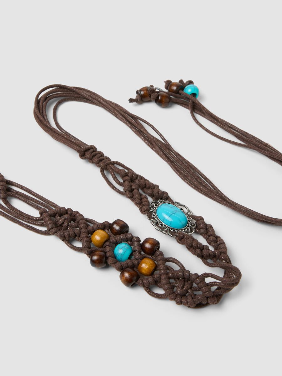 Brown braided belt with beads and decorative stones_2