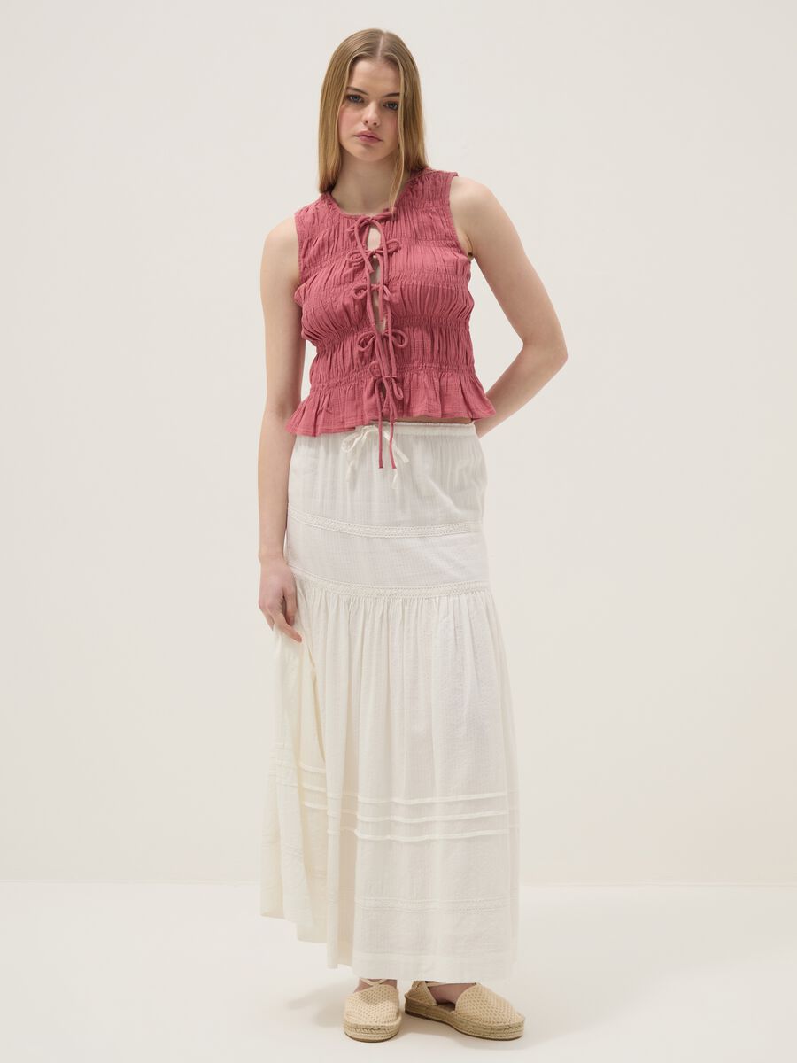 Blusa in puro cotone rosa regular fit con chiusura a fiocchi_1