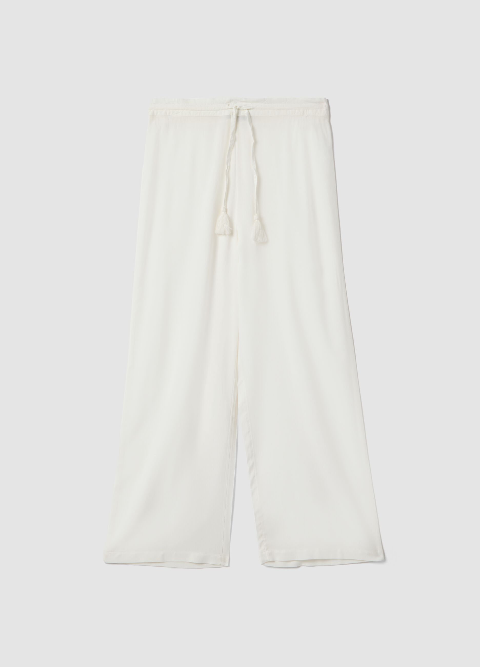 White pure viscose long trousers