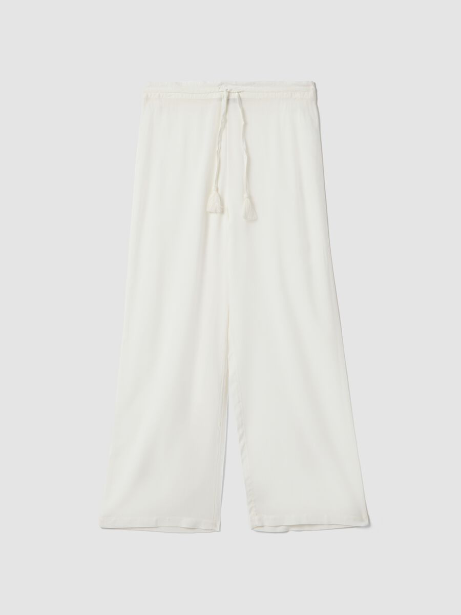 Pantaloni lunghi in pura viscosa bianchi_0
