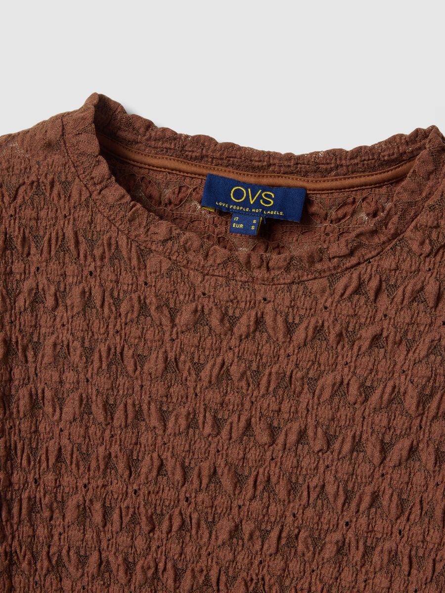 Brown cotton and viscose blend sweater regular fit with knit texture_5