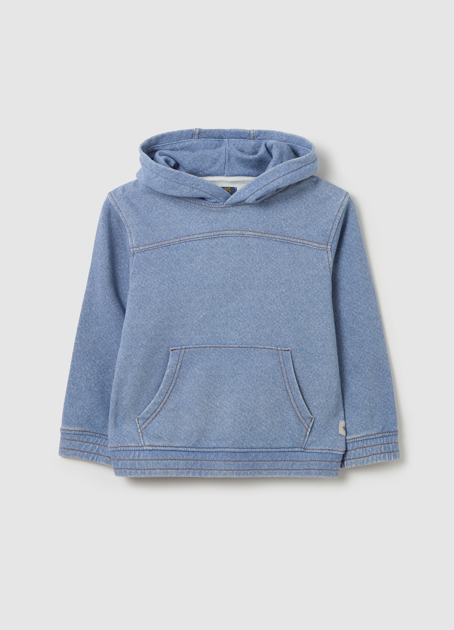 Denim-effect cotton hoodie