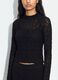 T-shirt nera in tessuto elasticizzato traforato con colletto rialzato_2