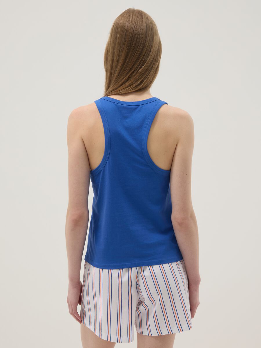 Canotta pigiama in puro cotone blu regular fit con ricamo_2